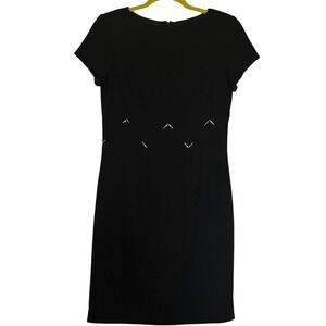 David Warren‎ New York Size 6 Black Short Sleeve Dress Silver Waist Accents VTG